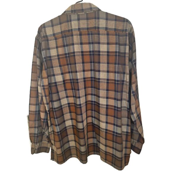 Perfect for Fall Vintage ARROW Sport Men's Large Brown Plaid Shirt - Picture 2 of 9